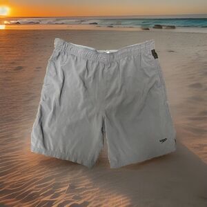 SPEEDO Gray Spandex SWIM TRUNKS Beach Pool Lined Board Shorts Sz Men's M